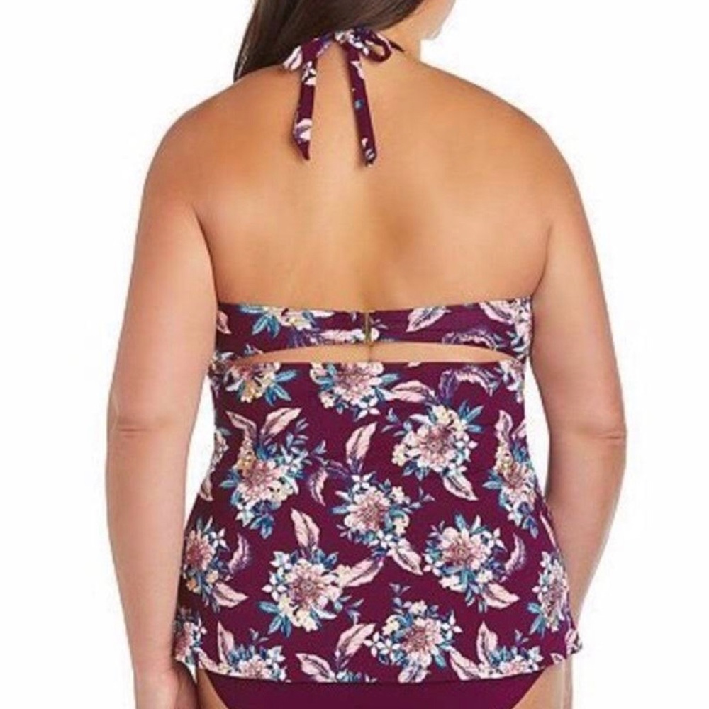 Ambrielle Swimwear Floral Burgundy Top - Picture 3 of 5